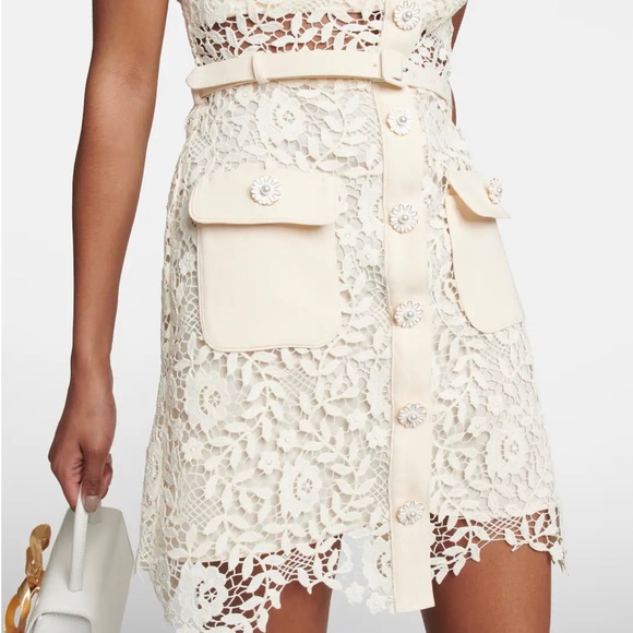 Self-Portrait Lace Belted Mini Dress in Cream (S/US 4) - Picture 3 of 16